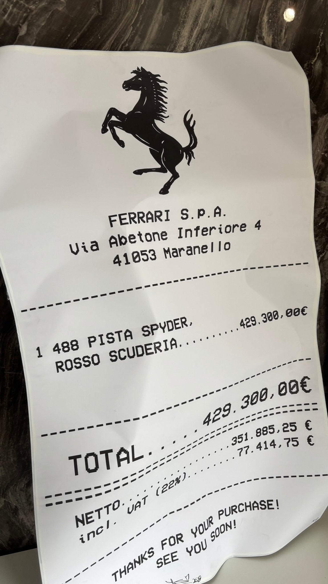 FERRARI RECEIPT (DIRTY) - MAUHK