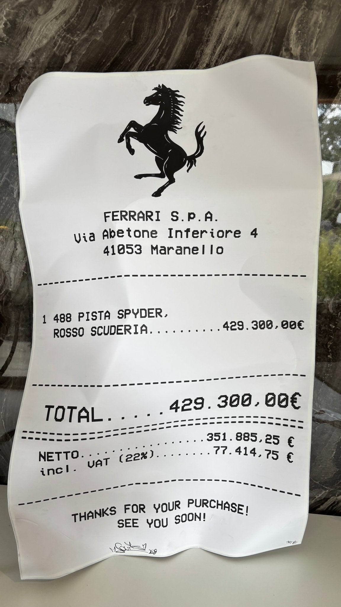 FERRARI RECEIPT (DIRTY) - MAUHK