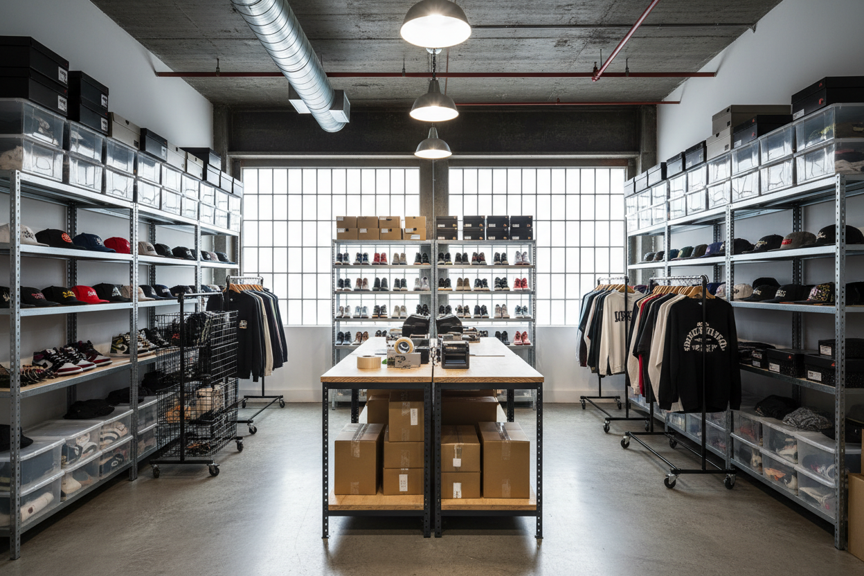 Image of a streetwear retail warehouse (small warehouse)